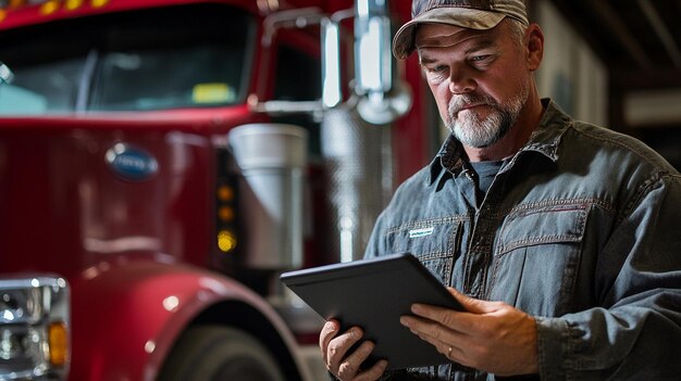Mechanic using tablet for vehicle diagnostics